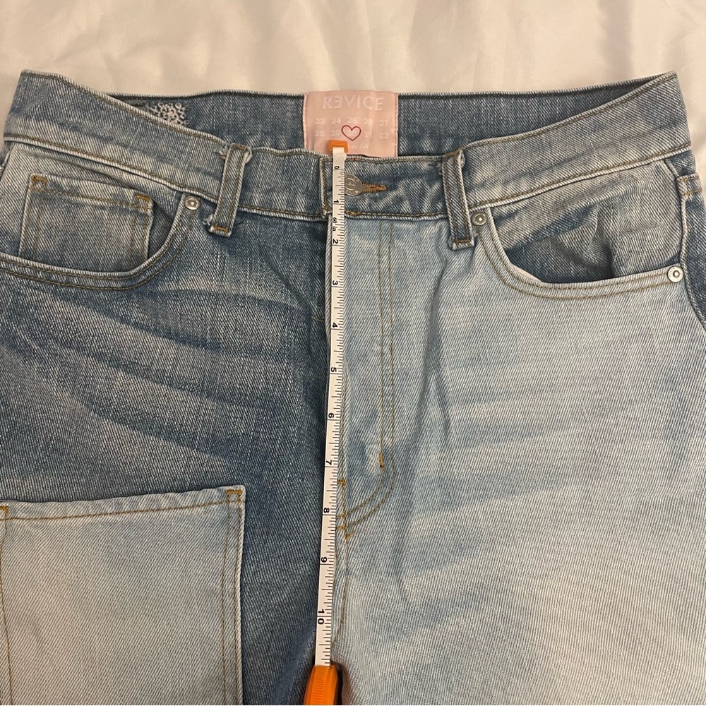 REVICE  Love at first sight  button Fly Patchwork Blue Jeans Women’s size 30 - Picture 8 of 14